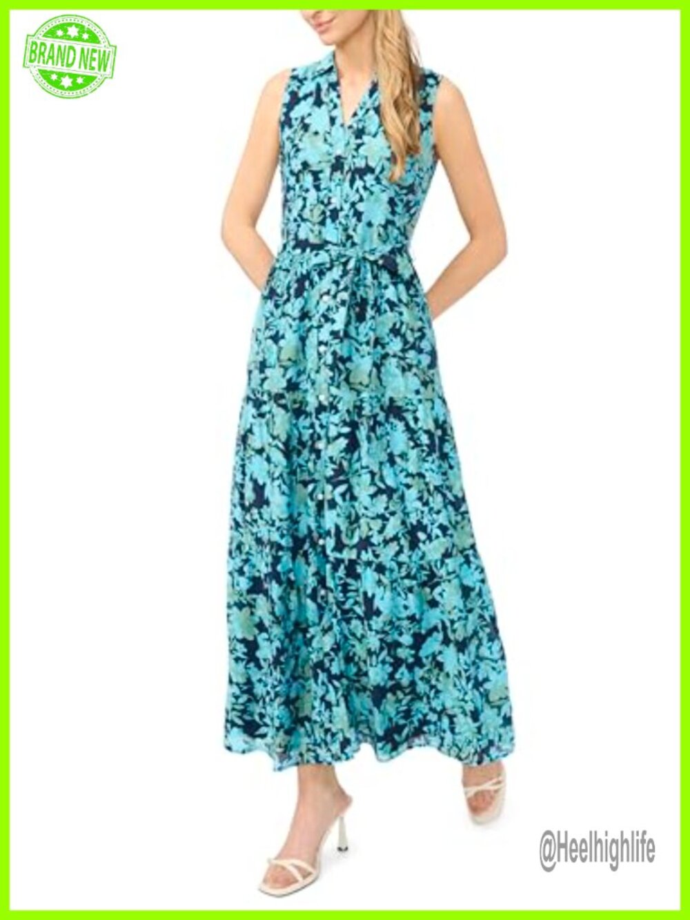 Sleeveless Collared Button Down Floral Dress